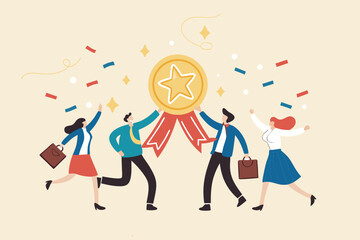 Professional or expert who success and win award, best office employee or specialist with skills to achieve goal concept, success businessman and businesswoman professional stand with star award.