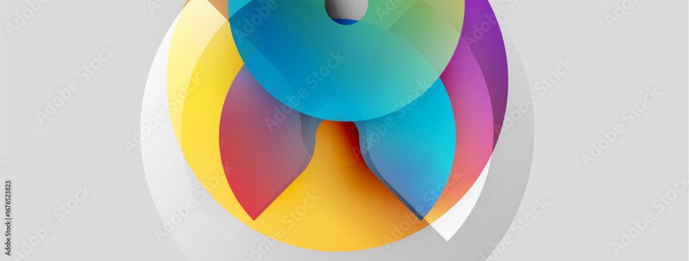 Poster abstract colorful overlapping circles create dynamic visual impact. gradient hues blend, forming mod