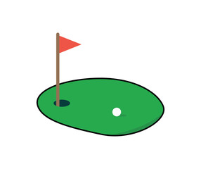 Golf Course Green Icon with Flag and Ball Vector Illustration for Sports, Outdoor Game, Recreation, Tournament, Competition, Leisure Activity, Club, and Championship Design