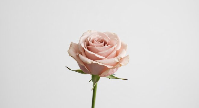 Rose d�licate rose p�le lumineuse fond blanc pur. AI Generated