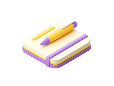 3D icon of a notepad and pen