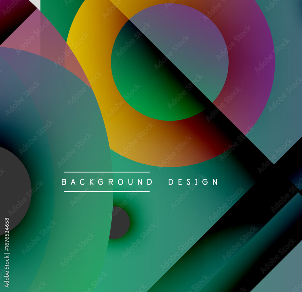 Poster abstract colorful shapes overlap. gradient hues create dynamic visual effect. modern design elements