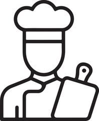 Chef holding cutting board icon simple line art
