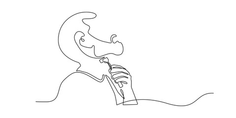 Continuous line drawing of a man shaving his beard with a razor. Minimalist vector illustration in outline style, showing daily grooming, hygiene, and personal care concept.