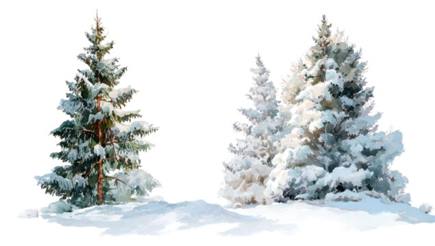 Two snowy fir trees on a snowy ground - Powered by Adobe