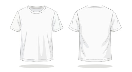 Front and back views of a pristine white t-shirt, providing a blank canvas for design and personalization against a clean backdrop for clarity