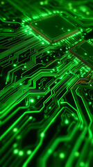 Obraz premium Green circuit board technology background high tech futuristic motherboard design