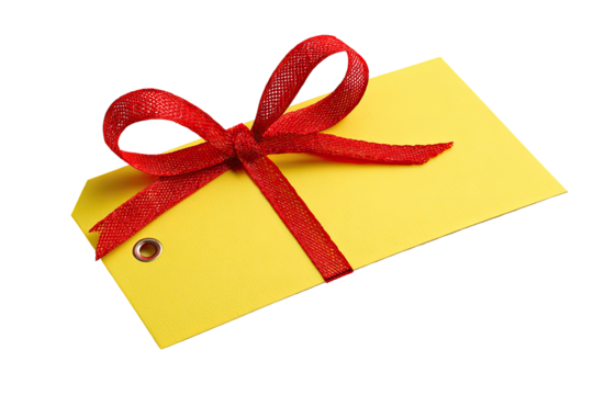 Yellow gift tag with red ribbon (2) - Powered by Adobe