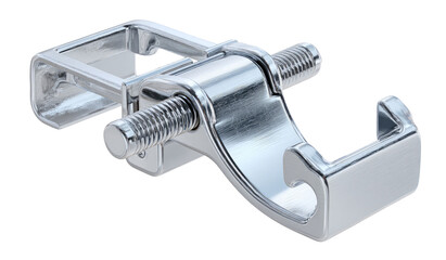 Chrome metal clamp.  Close-up view