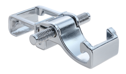 Chrome metal clamp.  Close-up view