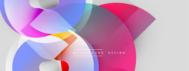 Obraz premium Abstract geometric shapes overlap, creating vibrant color gradients. Soft pinks, blues, purples dominate design. Modern, clean aesthetic.