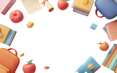 Colorful school supplies frame