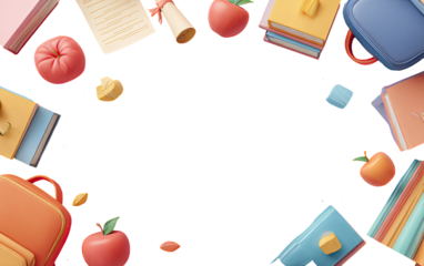 Colorful school supplies frame