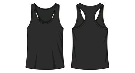Depiction of a Simple Black Racerback Tank Top Front and Back Isolated on White Background