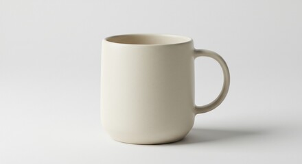 Obraz premium Tasse beige sobre fond blanc lumi�re douce minimaliste. AI Generated