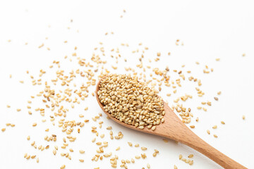 炒りごまとスプーン　白バック