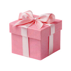 Fototapeta premium Pink gift box with ribbon on white background for festive and celebration design.