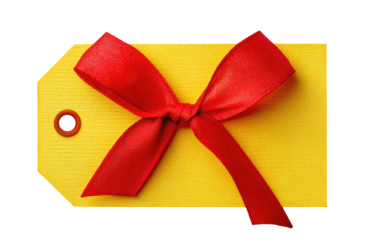 Yellow gift tag with red ribbon (1) - Powered by Adobe