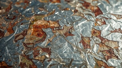 Close up of tree bark and rock with autumn leaves and natural textures