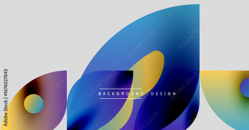 Poster abstract colorful shapes overlap. gradient hues create dynamic visual effect. modern design elements