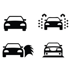 Car Care and Cleaning Icon Set –  Black Silhouette Automotive Service Symbols