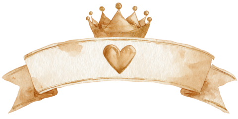 Watercolor banner with crown and heart (1)