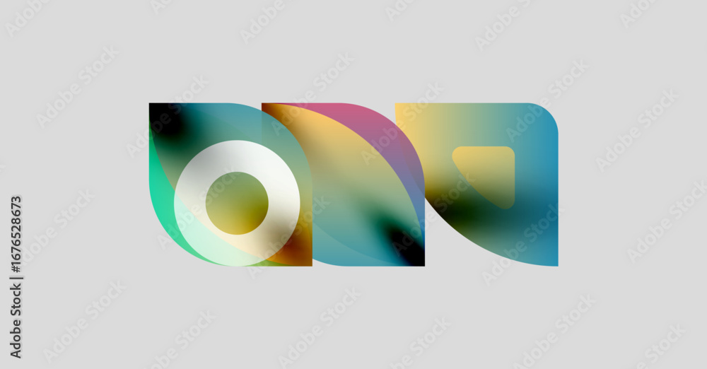 Poster abstract colorful shapes overlap, creating dynamic visual effect. soft gradients blend, forming mode