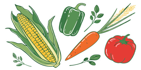 Hand drawn fresh fruit and vegetable background
