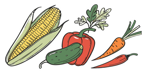 Hand drawn fresh fruit and vegetable background
