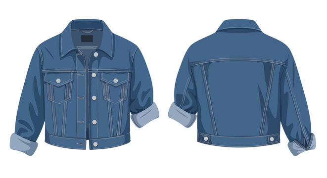 Denim jacket illustrated from front and back showcasing classic design and sturdy material providing a versatile outerwear option for fashion