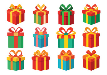 Gift box vector cartoon set icon. Illustration of isolated cartoon icon gift box with ribbon. Vector illustration set christmas present.