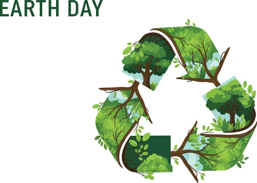 Earth day with recycle symbol and trees, promoting environmental awareness and sustainable practices for a greener future