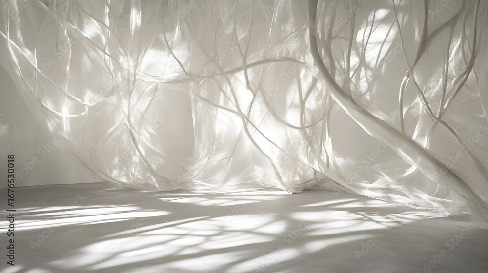 Aufkleber ethereal fabric drapes and flows in a bright, airy space, creating a sense of lightness and abstract