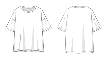 Technical sketch of oversized t-shirt showcasing front and back views for garment creation and design planning