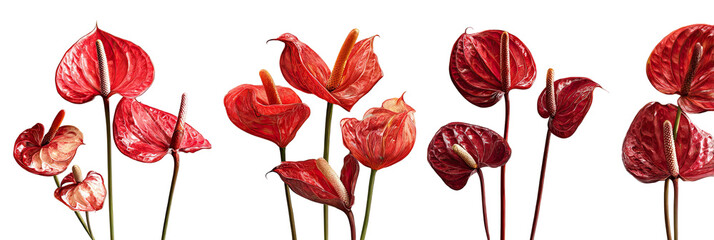 Vibrant red Anthurium flowers in close-up
