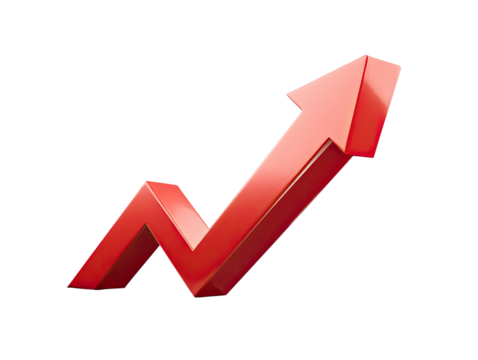 Red 3D upward trending arrow graphic