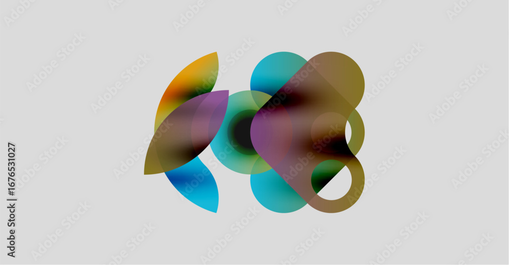 Poster abstract colorful shapes overlap, creating blurred gradients. soft hues blend, forming dynamic compo