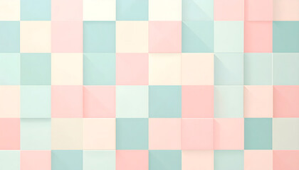 Fototapeta premium Soft pastel geometric pattern, minimalist square mosaic, light blue and dusty pink blocks create calm modern abstract background, gentle serene