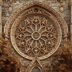 Architectural rose window cathedral detail gothic architecture church facade view