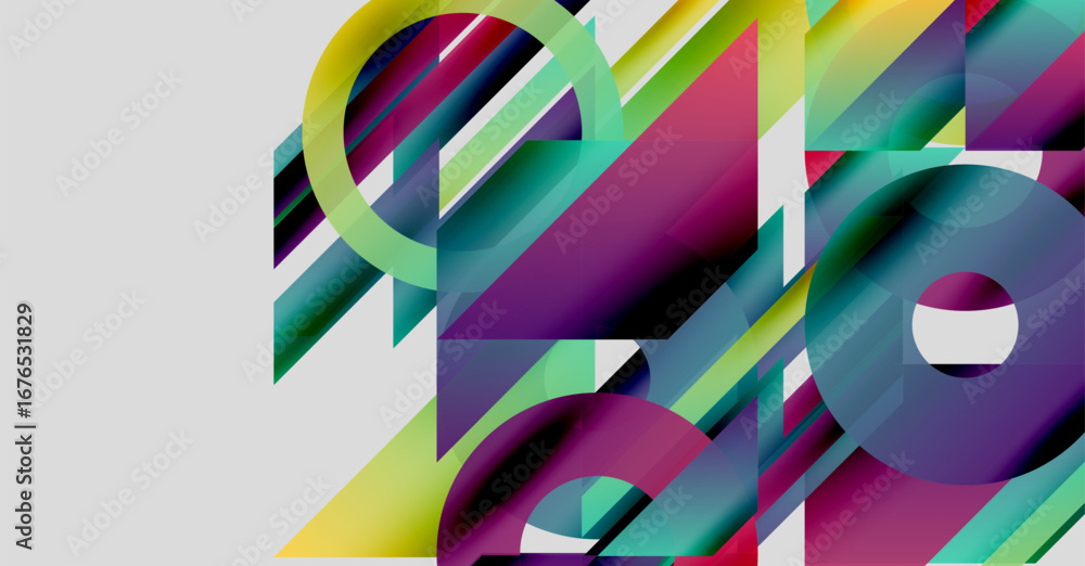 Poster abstract composition. overlapping shapes, vibrant colors, dynamic lines create modern visual experie