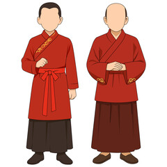 Set Colored Cartoon Character Chinese Religious Leaders, Monks, Scholars, and Clergy. Bundle Illustrations Representing Faith, Spiritual Teachings, Devotion, and Guidance. Chinese Leadership.