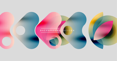 Abstract colorful shapes overlap, creating dynamic background. Text reads background design centered within composition. Minimalist style.