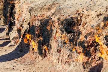 Flames burn from the side of the mountain at Yanardag (Burning Mountain) natural gas fire in Baku, Azerbaijan
