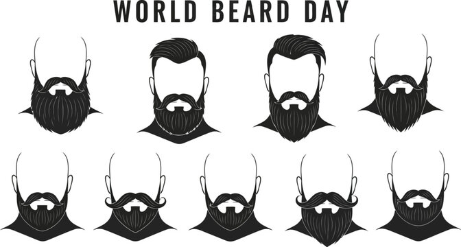 Various beard styles for world beard day, celebrating masculine culture and facial hair fashion