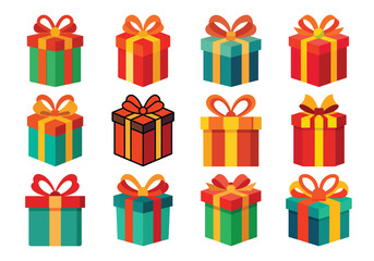 Gift box vector cartoon set icon. Illustration of isolated cartoon icon gift box with ribbon. Vector illustration set christmas present.