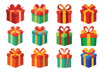 Gift box vector cartoon set icon. Illustration of isolated cartoon icon gift box with ribbon. Vector illustration set christmas present.