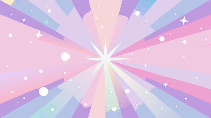 Whimsical pastel starburst with floating circles and sparkles