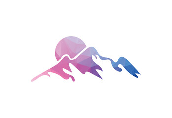 Low poly with Minimalist Mountain Logo Design Template, Vector illustration