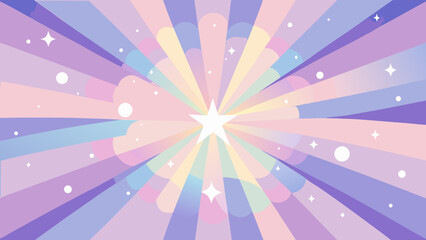Whimsical pastel starburst with sparkling accents and soft cloud shapes
