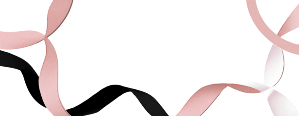 Abstract design of interlocking, pale pink and white shapes on a black background.  Intertwined floral or organic patterns